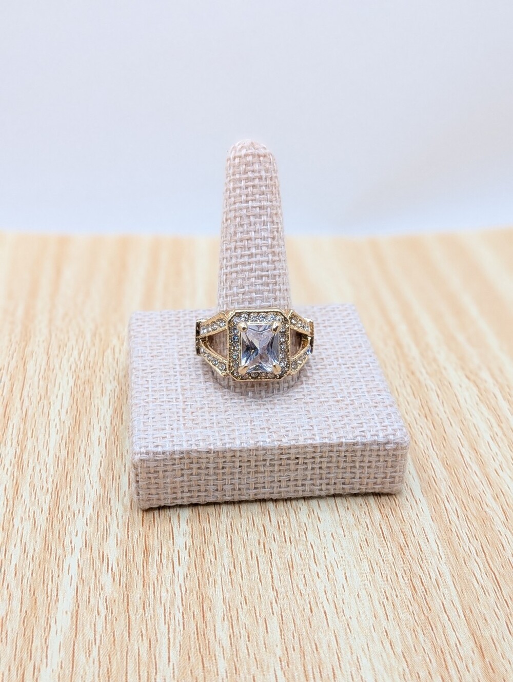 Gold-Tone Clear Stone Statement Ring